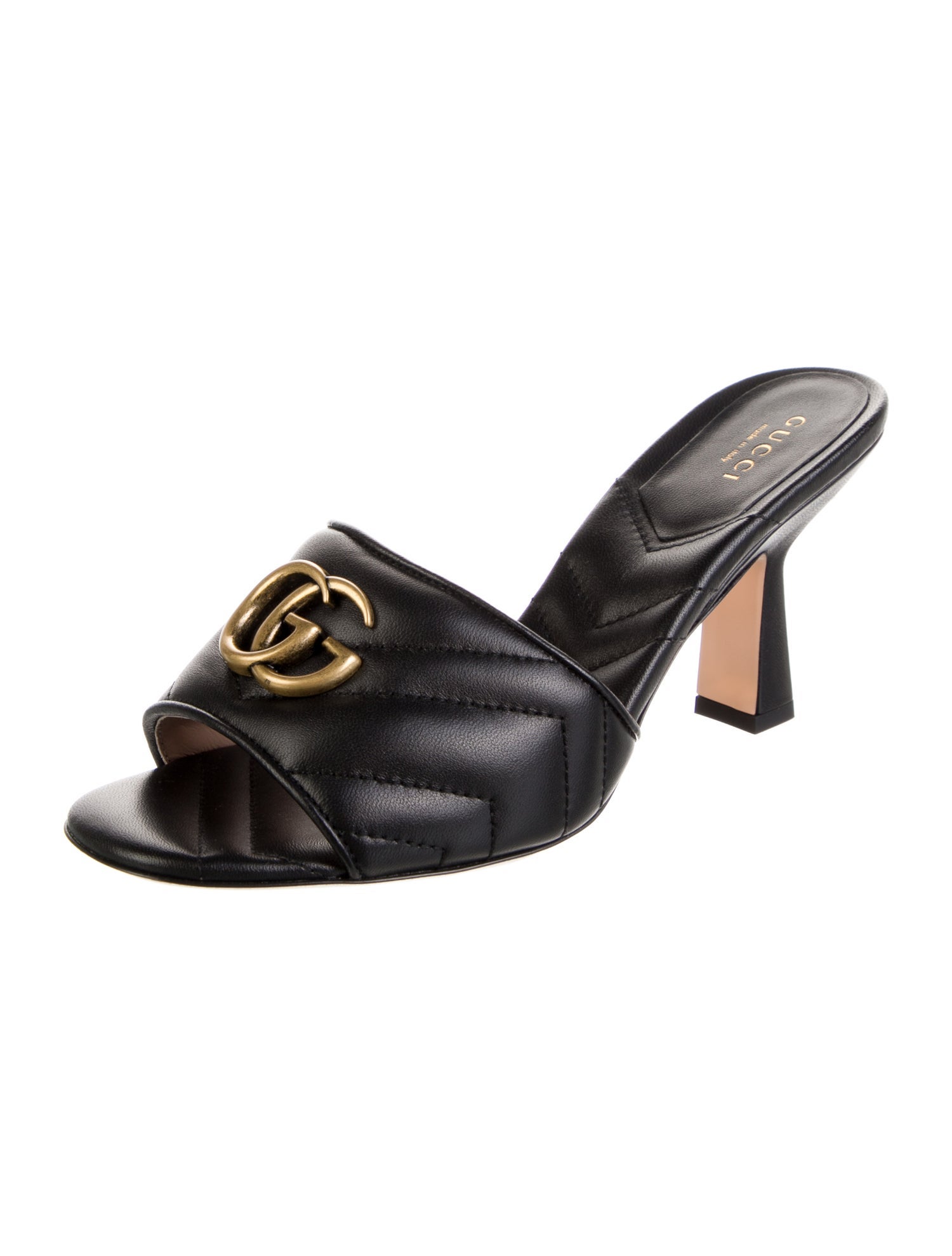 Gucci Double G Logo Leather Slides